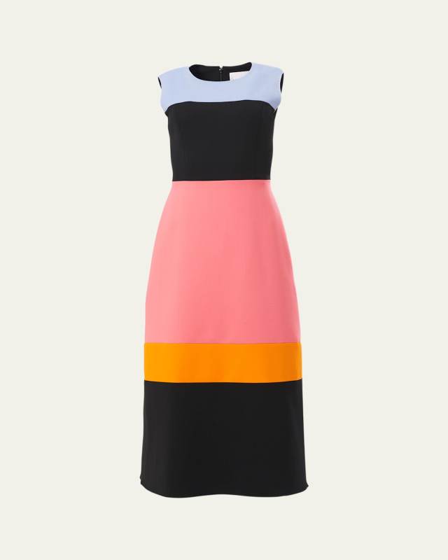 Colorblock Sleeveless A-Line Midi Dress
